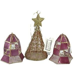 3 Studio Nova Vtg Christmas Ornaments, 2 Bell Seashell - 1 Tree 3.5" PHILIPPINES